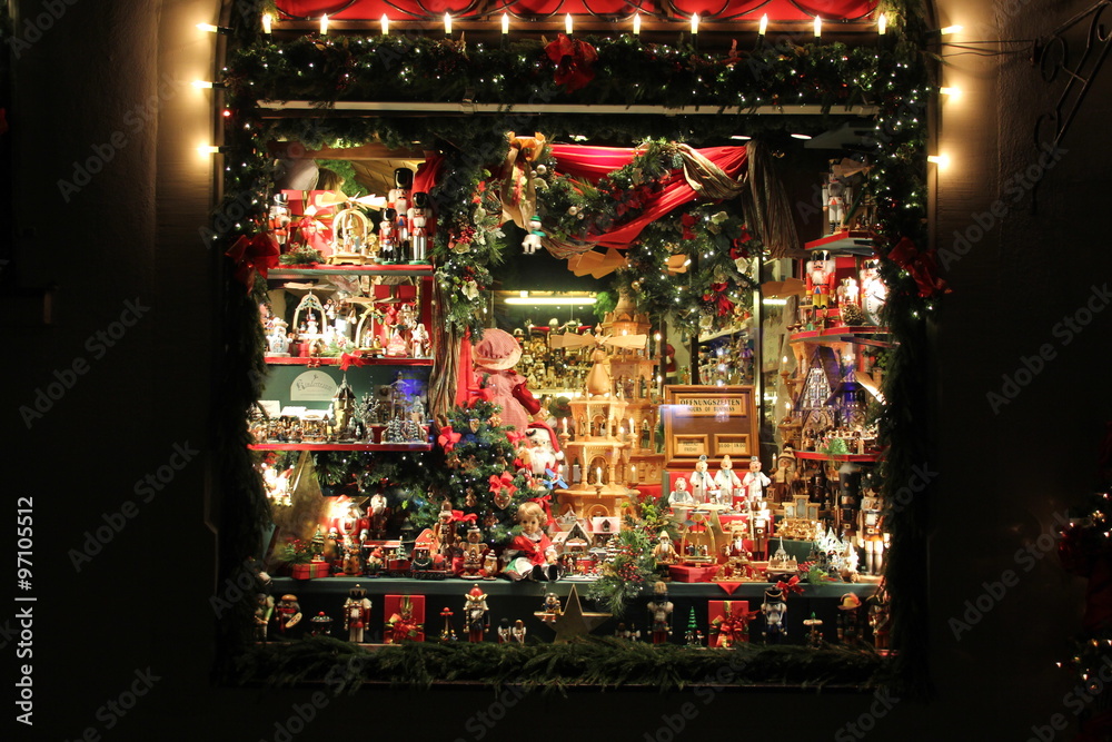 shop window decorated with christmas gift