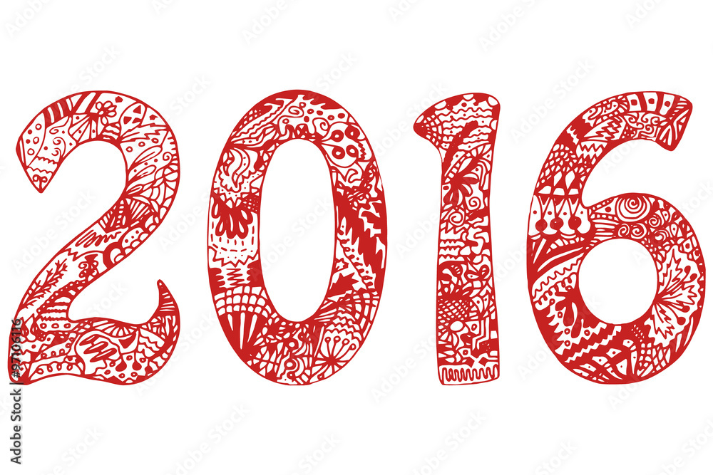 Hand drawn red and white 2016 Hand drawn red and white 2016