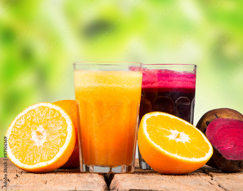 Fresh juice, mix fruits and vegetable, carrot, beetroot and orange drinks on wooden table. Fresh juice, mix fruits and vegetable, carrot, beetroot and orange drinks on wooden table.