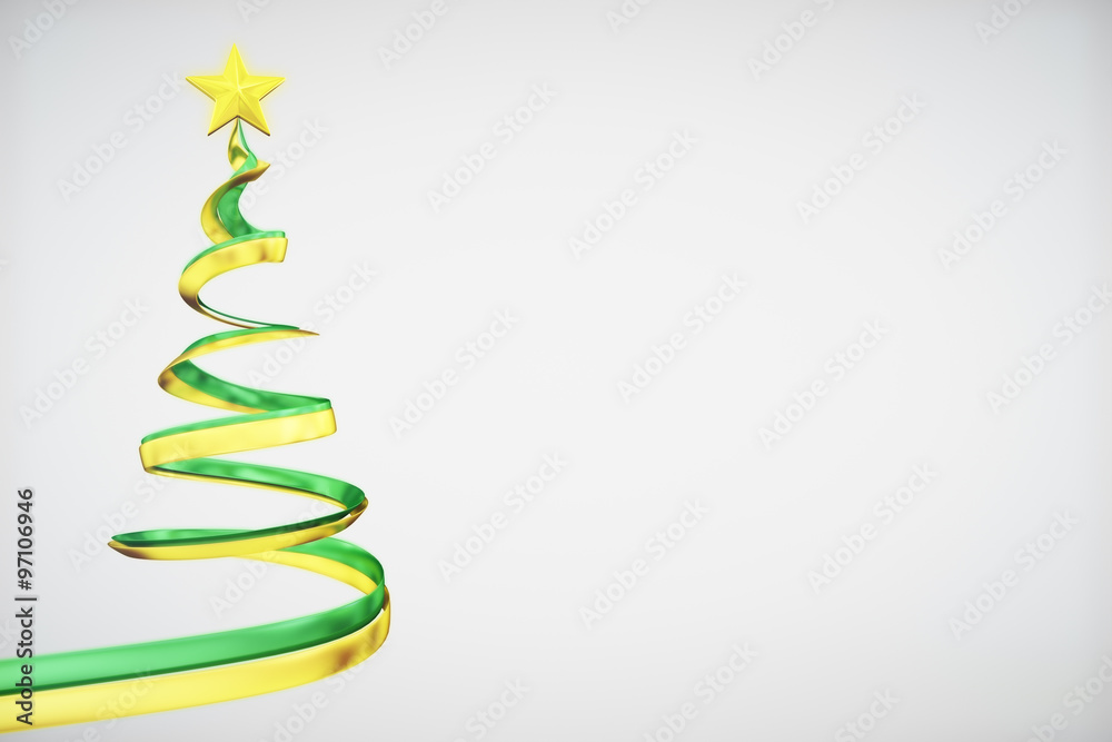 Concept christmas tree with yellow star at white background Concept christmas tree with yellow star at white background