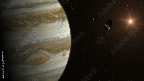 Voyager spacecraft orbiting Jupiter