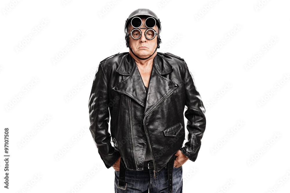 Grumpy mature motorcyclist Grumpy mature motorcyclist