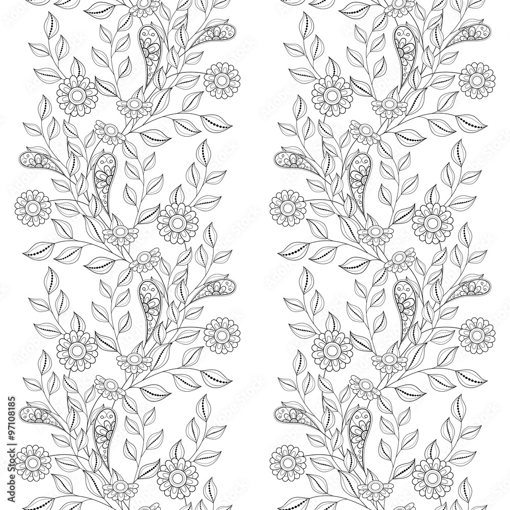 Fototapeta premium Vector Seamless Monochrome Floral Pattern