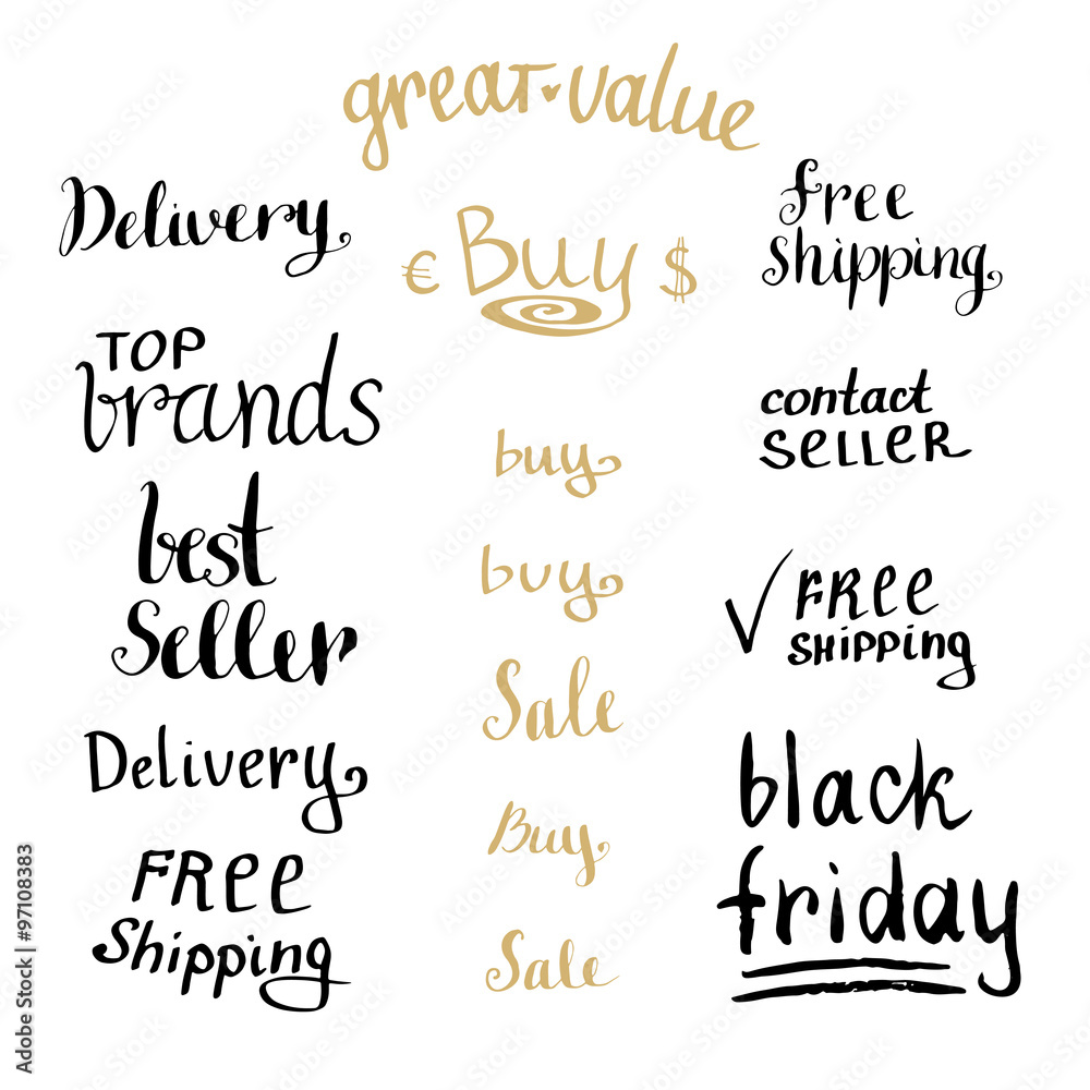 Hand writing sales tag collection. Shopping discount set. Vector