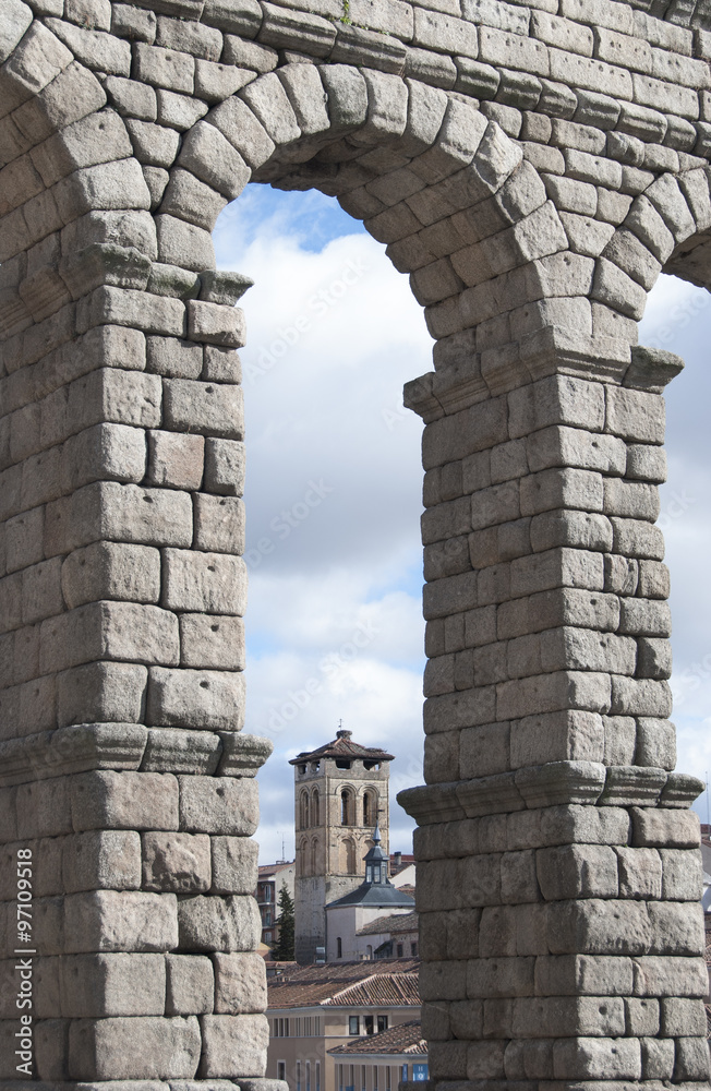 The famous ancient aqueduct in Segovia, Castilla y Leon, Spain. The famous ancient aqueduct in Segovia, Castilla y Leon, Spain.