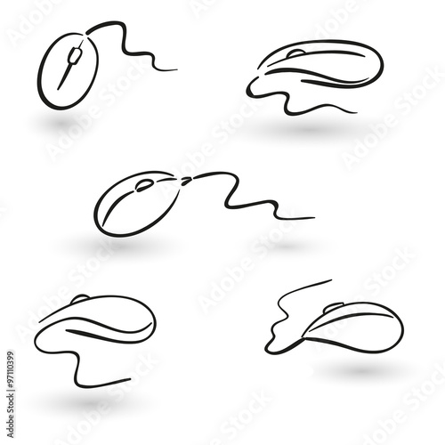 Computing Mouse sketch vector set or collection. photo