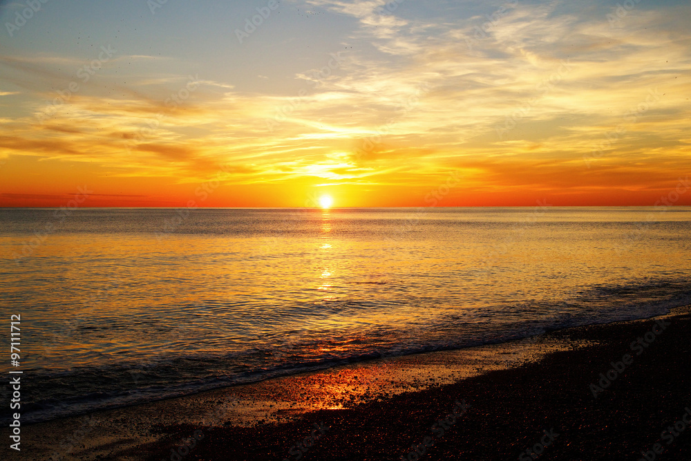 Sun rising over the sea Brighton, England, UK, Sun rising over the sea Brighton, England, UK,