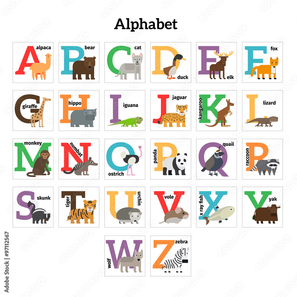 English animals zoo alphabet English animals zoo alphabet
