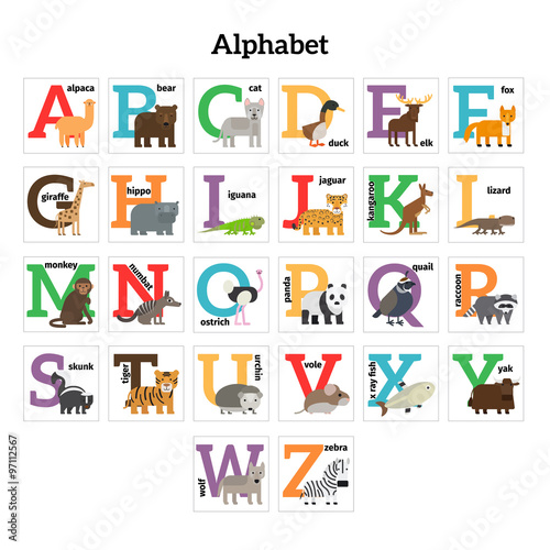English animals zoo alphabet
