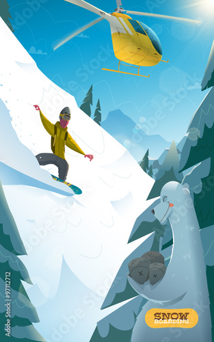 Snowboarding  with bear