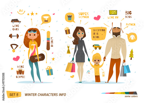 Winter characters infographic set