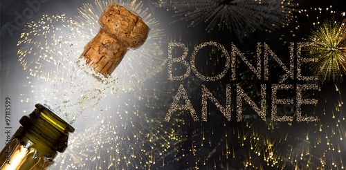 Composite image of close up of champagne cork popping