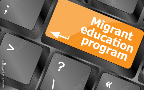 migrants education program. keyboard button on computer keyboard keys, vector illustration