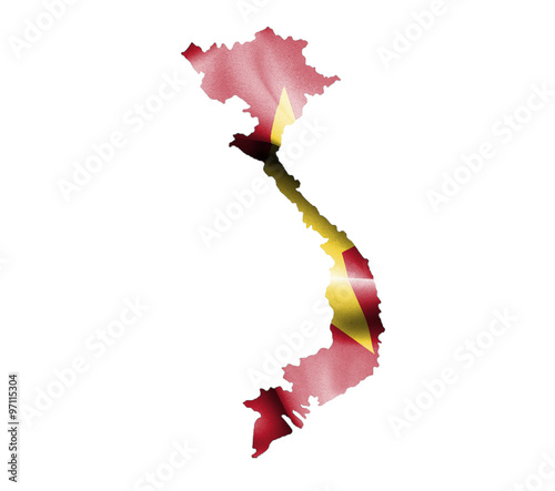 Obraz na płótnie Map of Vietnam with waving flag isolated on white