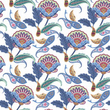 Fantasy flowers seamless paisley pattern. Floral ornament