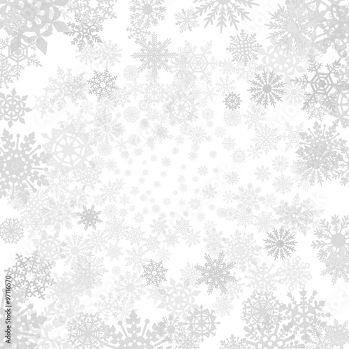 Winter grey background with snowflakes. Vector paper illustration.