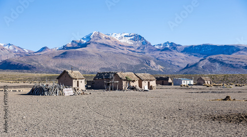 Small village of shepherds of llamas in the Andean mountains. An