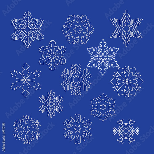 collection of vector snowflakes, blue snowflakes, blue snowflake