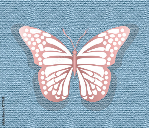 Butterfly on texture background in rose quartz colors. Vector