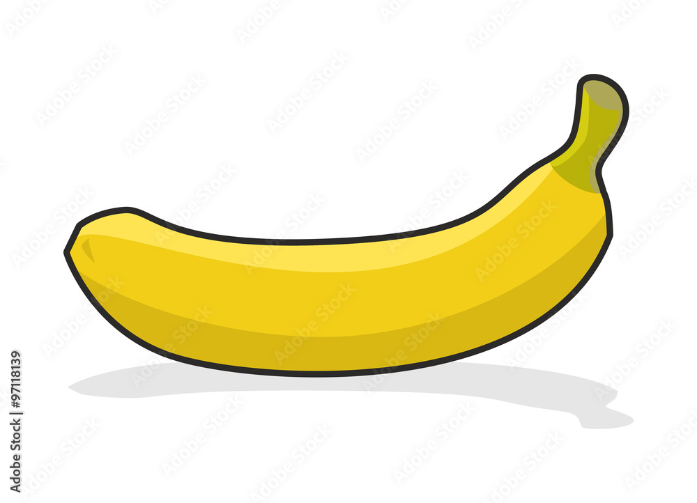 Yellow ripe banana on white background. Tropical fresh fruit. Yellow ripe banana on white background. Tropical fresh fruit.