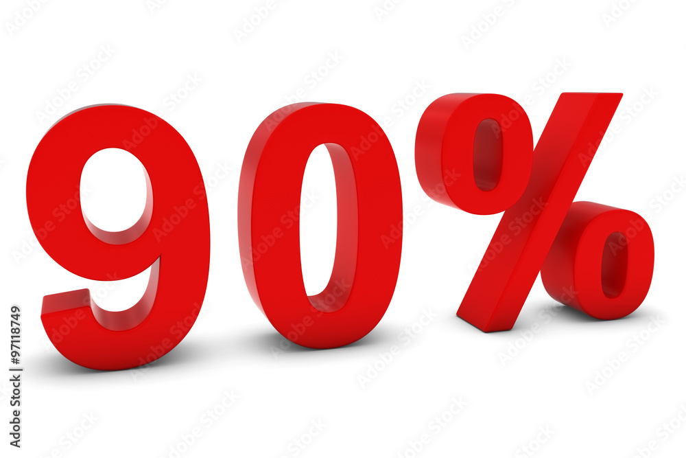 90% - Ninety Percent Red 3D Text Isolated on White 90% - Ninety Percent Red 3D Text Isolated on White
