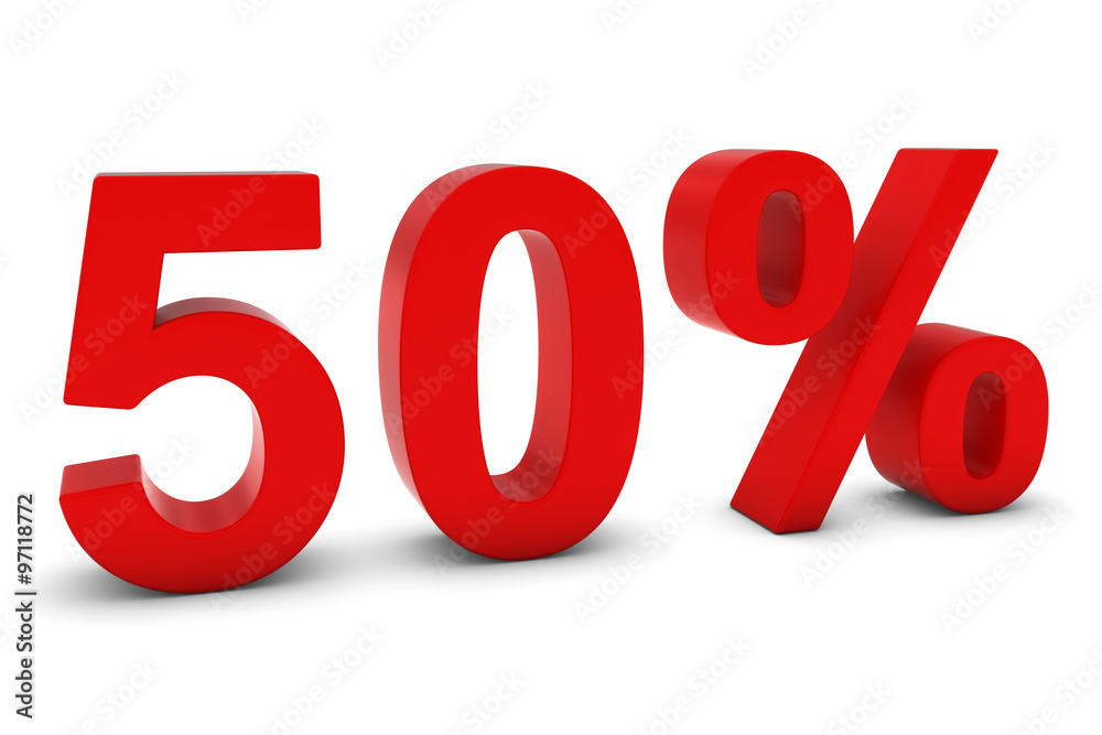50% - Fifty Percent Red 3D Text Isolated on White 50% - Fifty Percent Red 3D Text Isolated on White