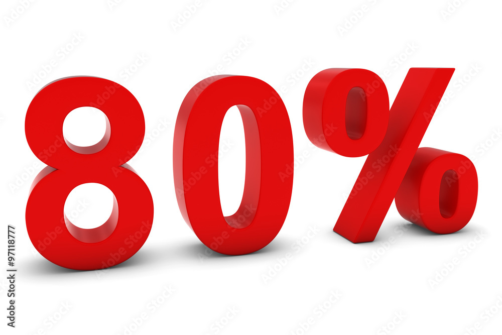80% - Eighty Percent Red 3D Text Isolated on White 80% - Eighty Percent Red 3D Text Isolated on White