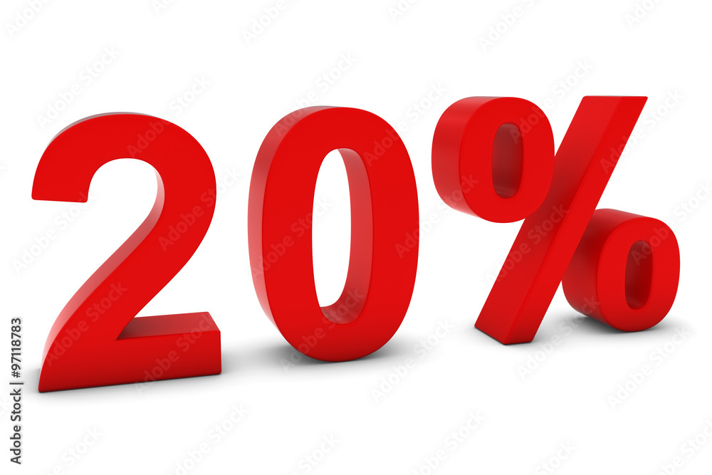 20% - Twenty Percent Red 3D Text Isolated on White 20% - Twenty Percent Red 3D Text Isolated on White