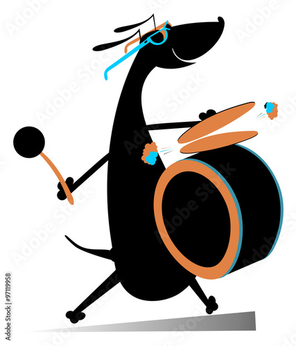 Dog a drummer. 
Comic dog beats the drum and kettledrums
