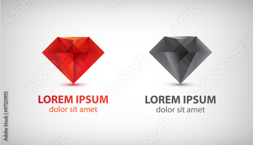 Vector set of red and black shiny diamonds, crystals, jewelry logos