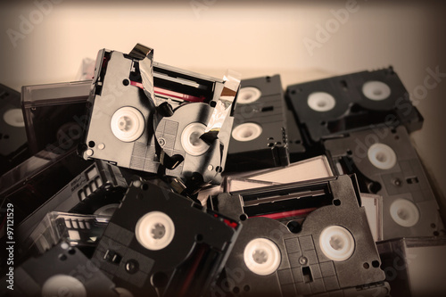 Fotografía Abandoned pile of old useless mini DV
