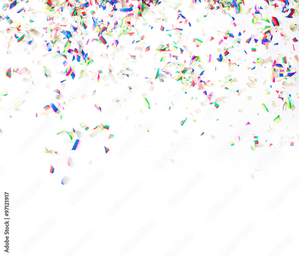 Colorful confetti on white background