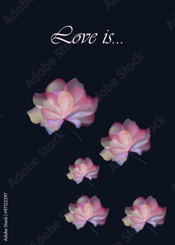 Flawless flowers love. Stylized, transparent and multicolored pastel flowers ...