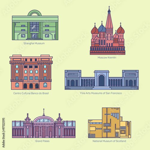 Monuments thin line vector icons. 