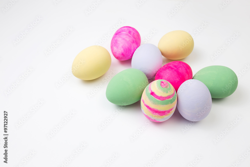 Easter eggs painted in pastel colors on a white background Easter eggs painted in pastel colors on a white background