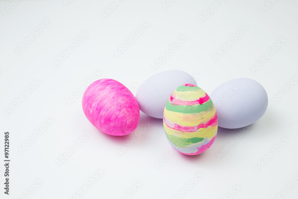 Easter eggs painted in pastel colors on a white background Easter eggs painted in pastel colors on a white background