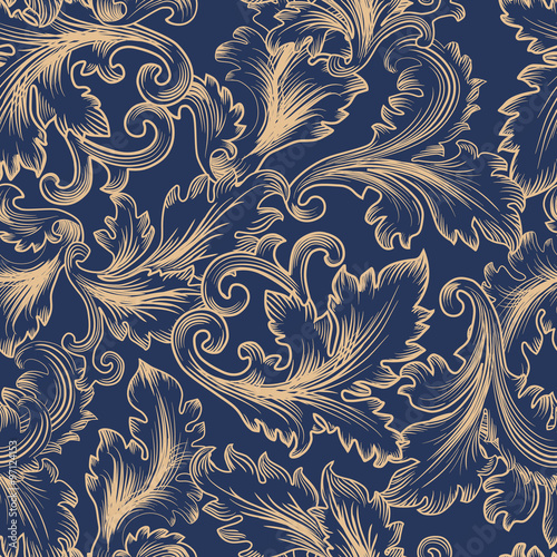 Vector seamless pattern in Baroque style. Vintage background for invitation, fabrics photo
