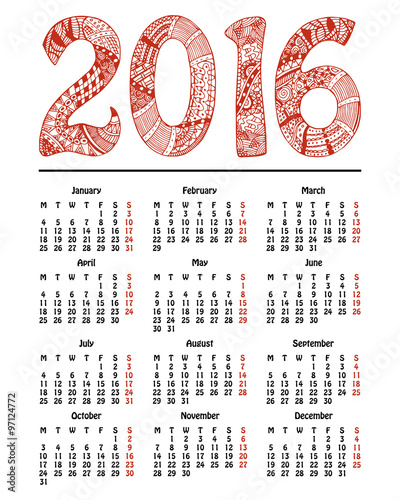 New Year calendar, 2016