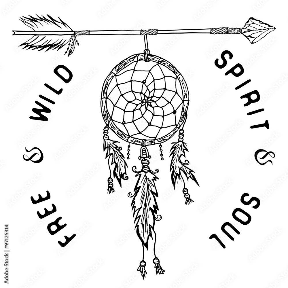 Dream catcher and arrow, tribal legend in Indian style with traditional ...