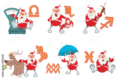 Set of Zodiac symbols with Cute Santa Claus