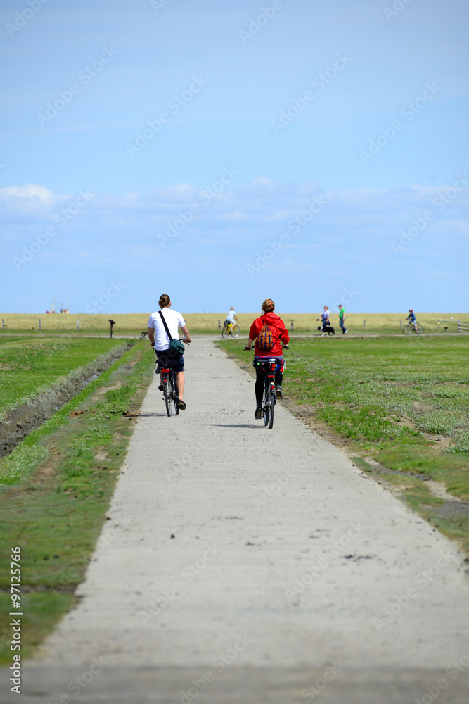 Fototapeta premium Fahrradfahrer an der Nordsee