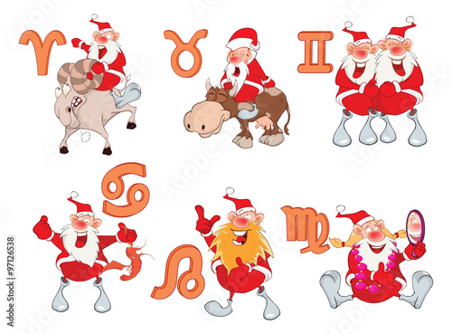 Set of Zodiac symbols with Cute Santa Claus