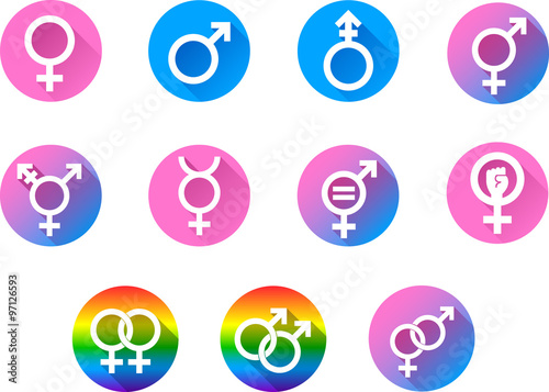 Gender Symbols
Set of vector graphic flat icon symbols representing the universal signs for gender and sexuality.