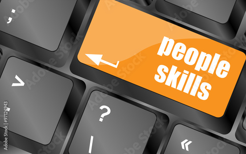 people skills words, message on enter key of keyboard, vector illustration
