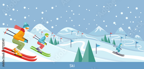 Skiing Winter Landscape Design