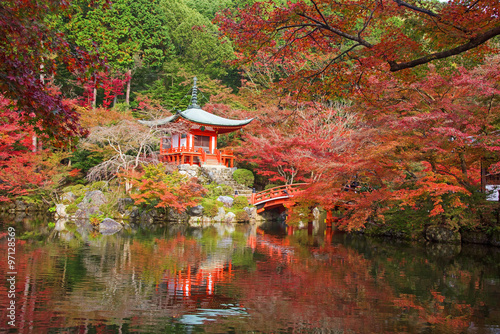 Daigoji temple with autumn maple trees