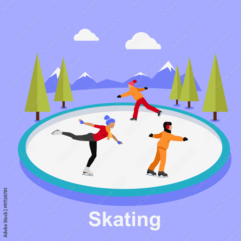 People Skating Flat Style Design