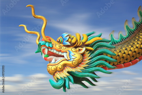 conceptual art : motion blur effect of china dragon statue fast forward movement in the sky © thirboy