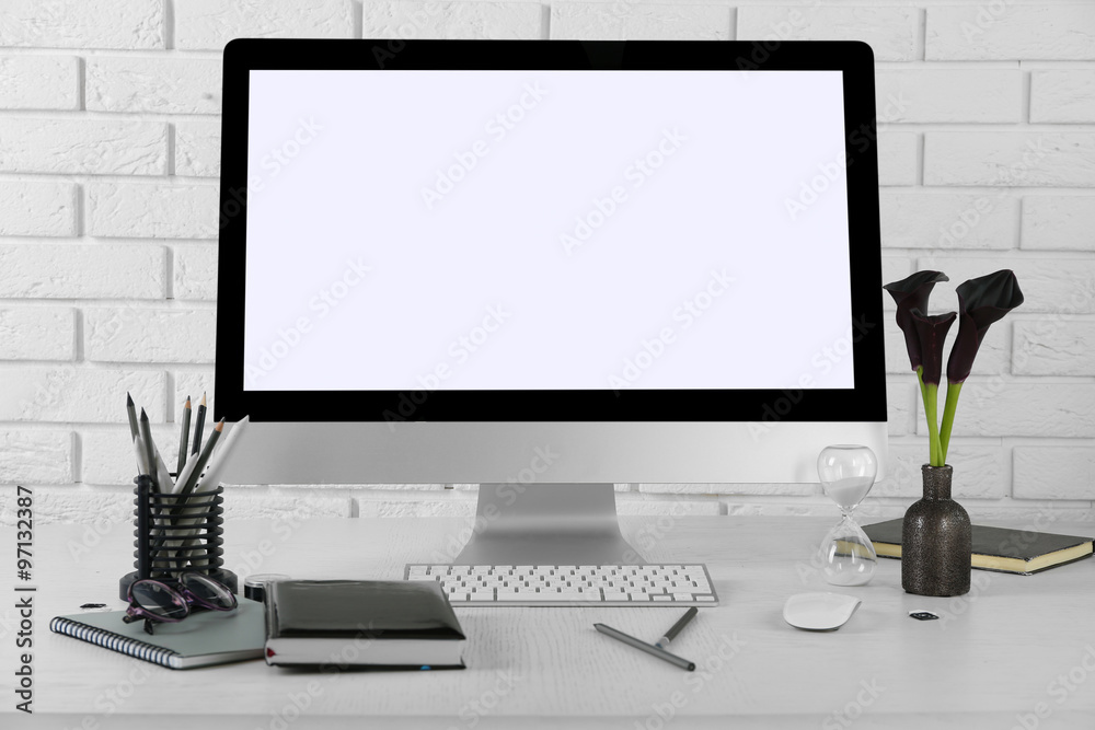 Fototapeta premium Stylish workplace with computer in home or office