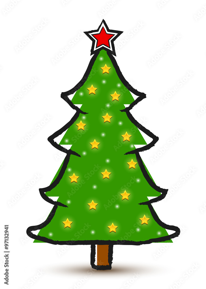 Drawing abstract Christmas tree with stars Drawing abstract Christmas tree with stars